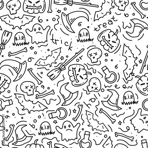 Decorative seamless haloween pattern in doodle simple style