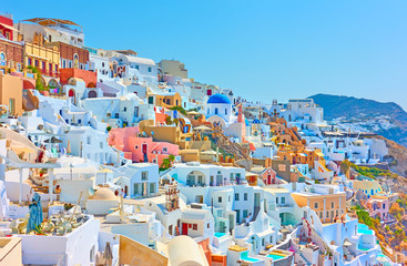 Wandcirkels Santorini Panorama van het dorp Oia  © Roman Sigaev