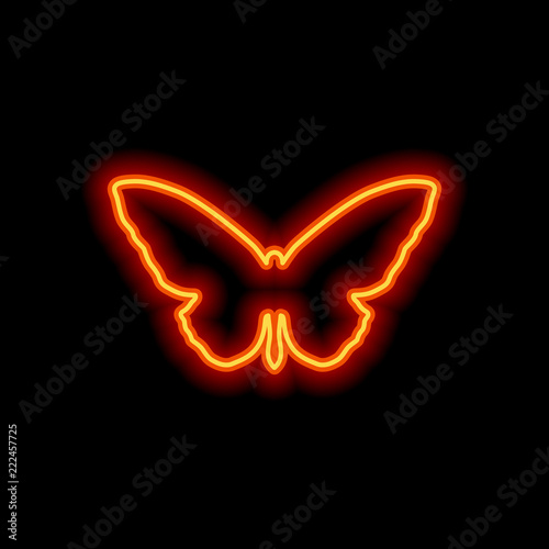 butterfly icon. Orange neon style on black background. Light ico
