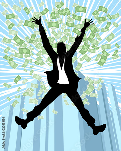 Man in rain of money