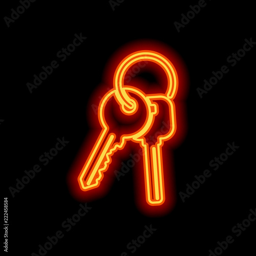 keys on the ring icon. Orange neon style on black background. Li