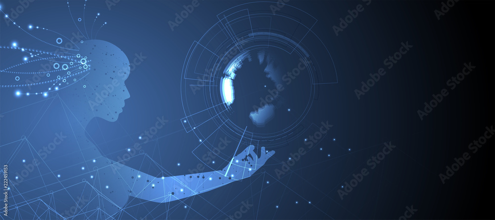 Naklejka premium Artificial intelligence. Technology web background. Virtual concept