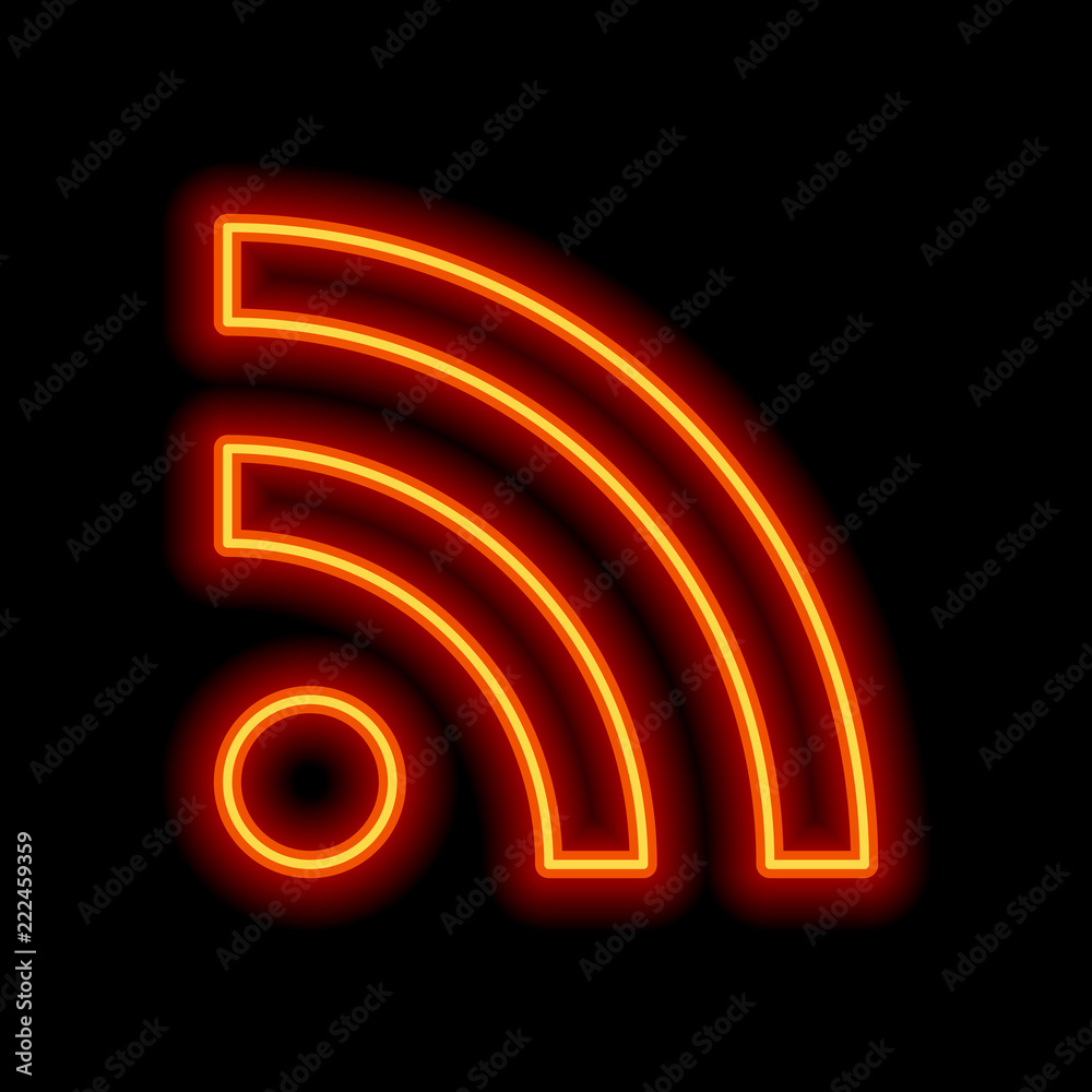 Fototapeta premium RSS icon. Orange neon style on black background. Light icon