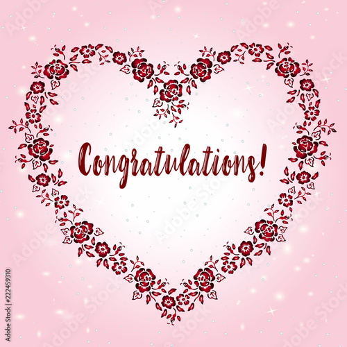 Vector mockup of a flat greeting card - frame in the shape of a heart with co...