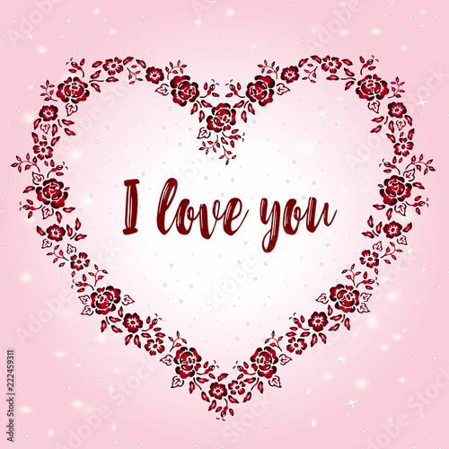 A mock romantic card - the recognition of love in a heart-shaped frame of flo...