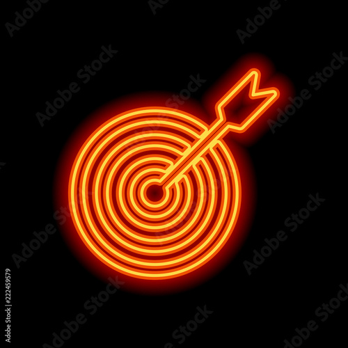 target icon. Orange neon style on black background. Light icon
