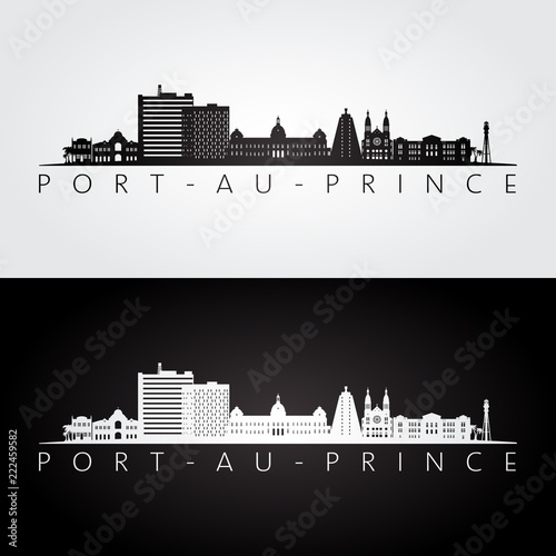 Port-au-Prince skyline and landmarks silhouette, black and white design, vector illustration.