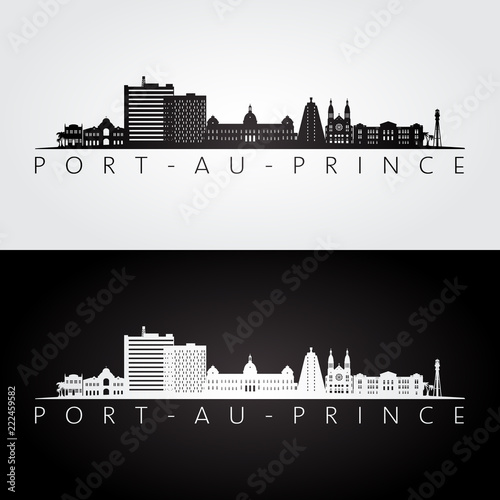 Photography Port-au-Prince skyline and landmarks silhouette, black and white design, vector illustration