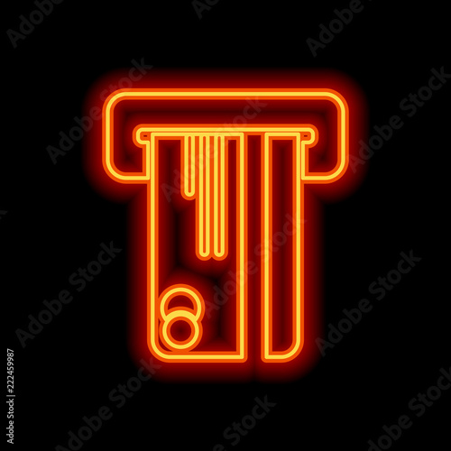 ATM machine and credit card. simple silhouette. Orange neon styl