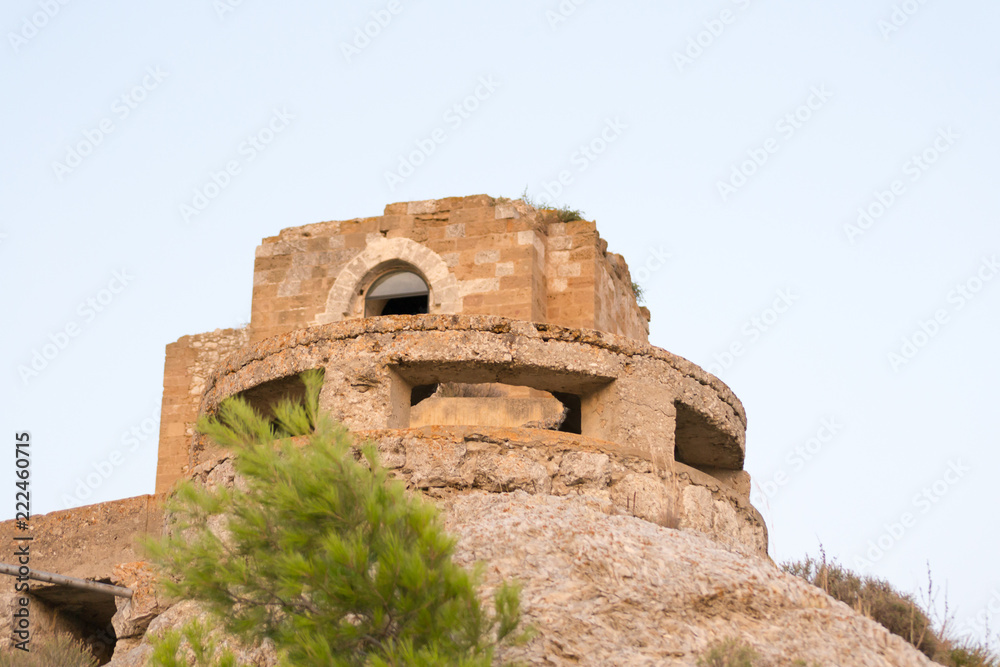 Detail of the old little castle located just outside the city of Gela, in Sicily (Italy) in the countryside