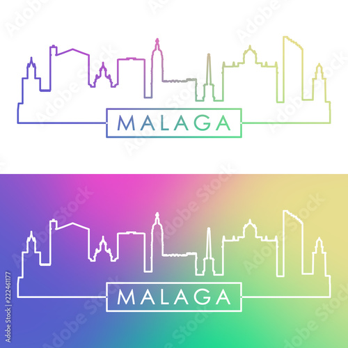 Malaga skyline. Colorful linear style. Editable vector file.