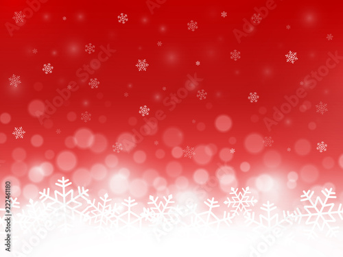 Red snow background. Snowflakes with particles and bokeh. Blurred backdrop. Christmas background. Holiday winter theme. Vector illustration