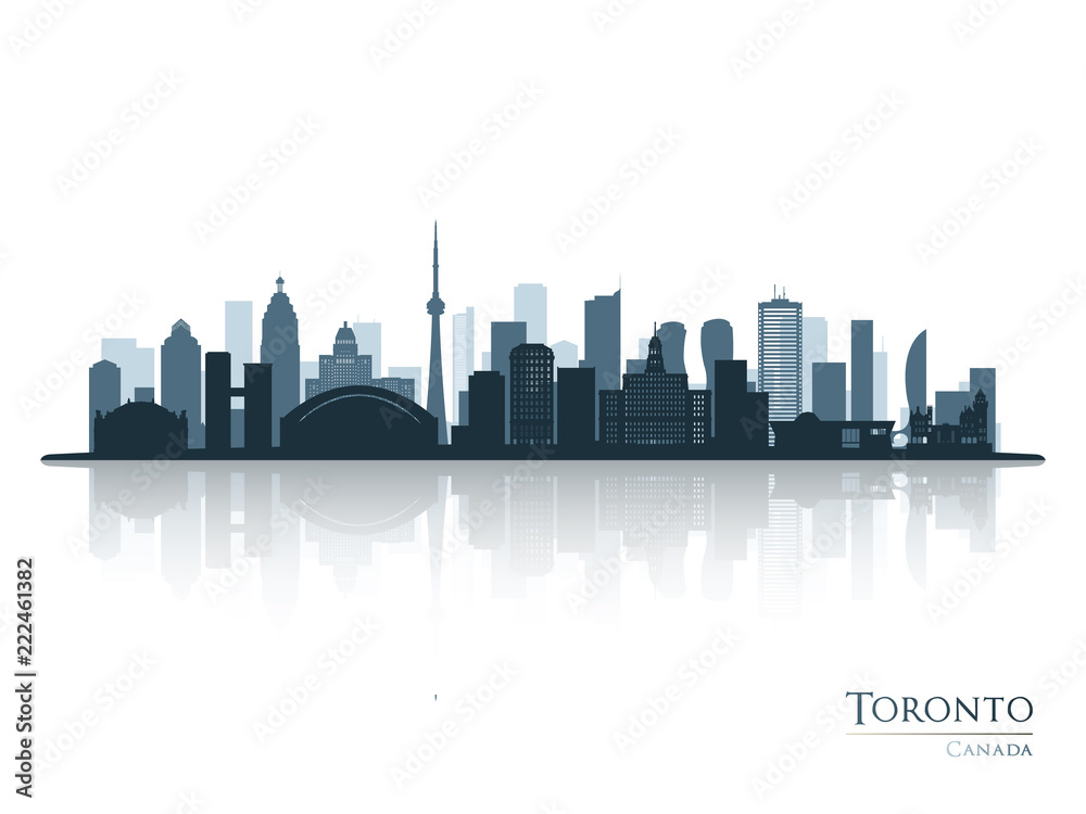 Toronto blue skyline silhouette with reflection. Vector illustration.