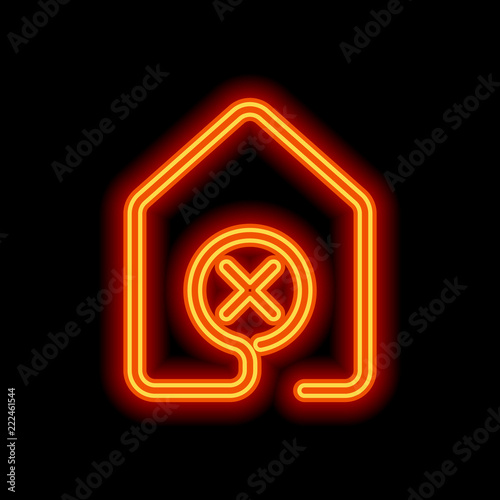 house with wrong mark icon. line style. Orange neon style on bla