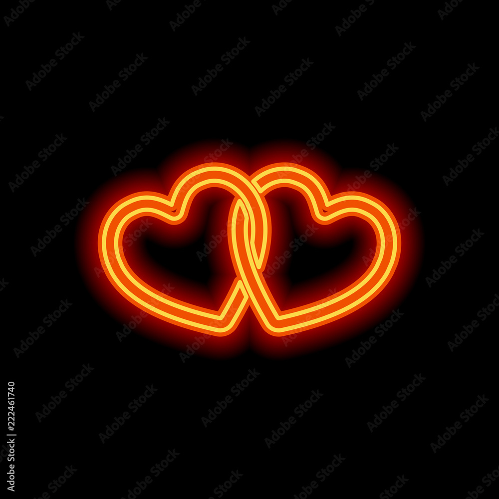 Biểu tượng trái tim kết nối tràn đầy ánh sáng phong cách neon cam trên nền đen sẽ khiến bạn cảm thấy tràn đầy yêu thương và ấm áp. Hãy xem hình ảnh này để cảm nhận vẻ đẹp tuyệt vời của ánh sáng neon.