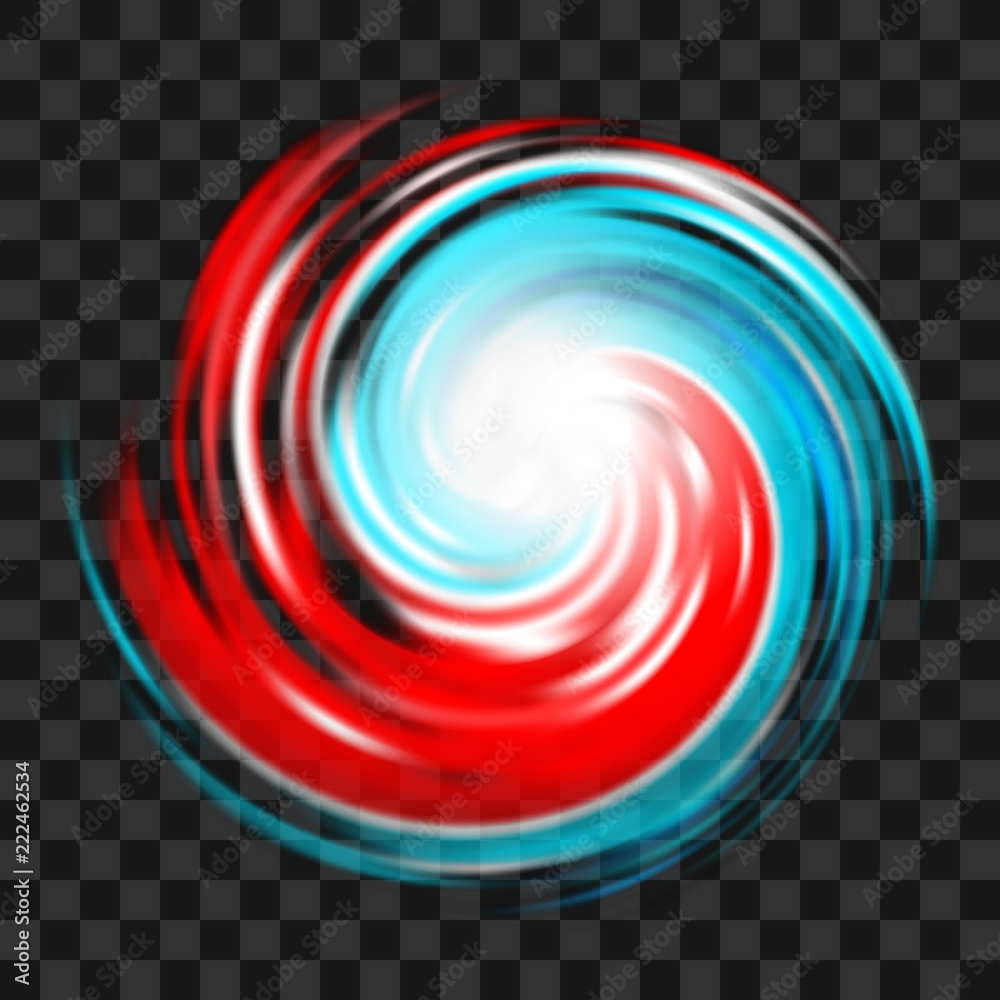 Fototapeta premium Red and blue hurricane symbol on dark transparent background