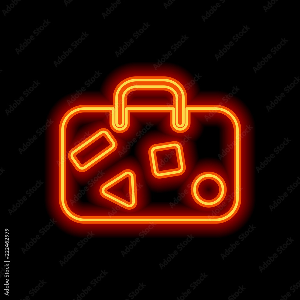 traveling bag, luggage, case. Orange neon style on black backgro