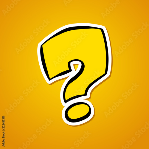 Question mark. Stylized cartoon question mark. Sticker on an orange background. Vector illustration.