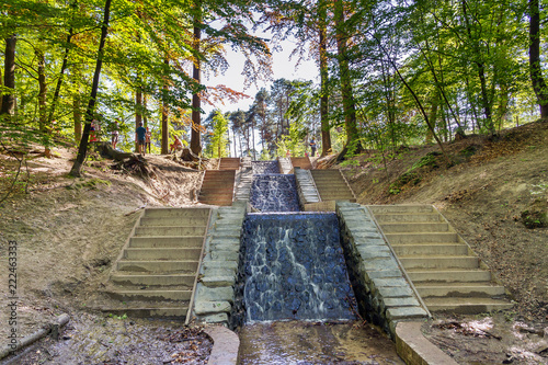 Biggest two waterfalls of the Netherlands called 'De Watervallen van de Vrijenberger Spreng' or 'Loenense waterval' in the forest near Loenen (Veluwe) photo