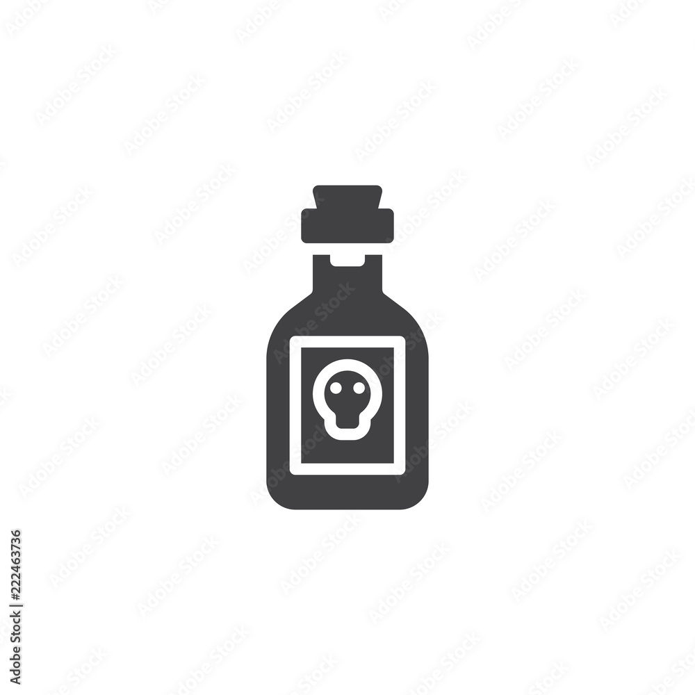 Poison bottle vector icon. filled flat sign for mobile concept and web design. Potion bottle with scull solid icon. Symbol, logo illustration. Pixel perfect vector graphics