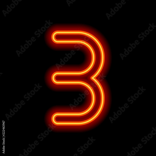 Wallpaper Mural Number three, numeral, simple letter. Orange neon style on black Torontodigital.ca