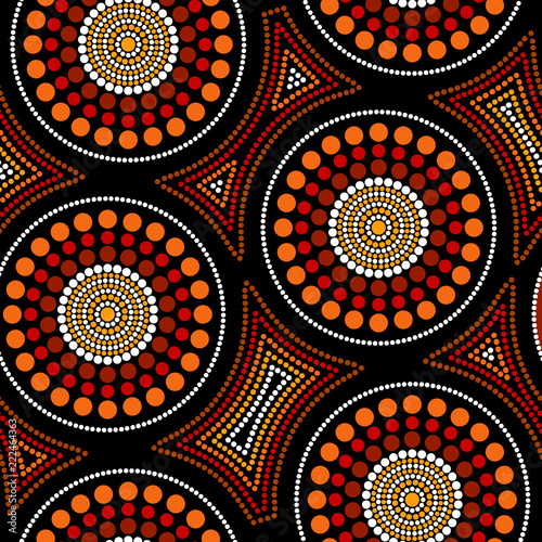 Australian aboriginal seamless vector pattern with dotted circles and crooked squares