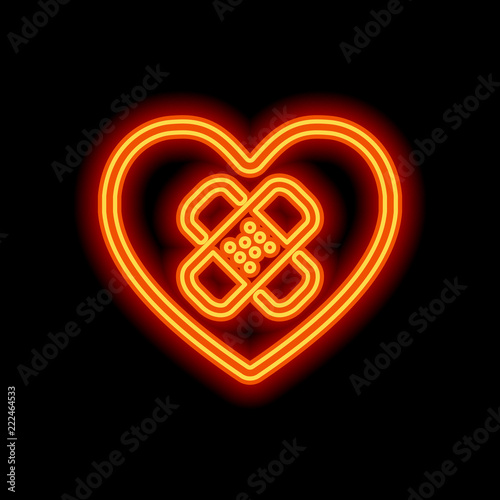 broken heart with patch. linear symbol with thin outline. simple