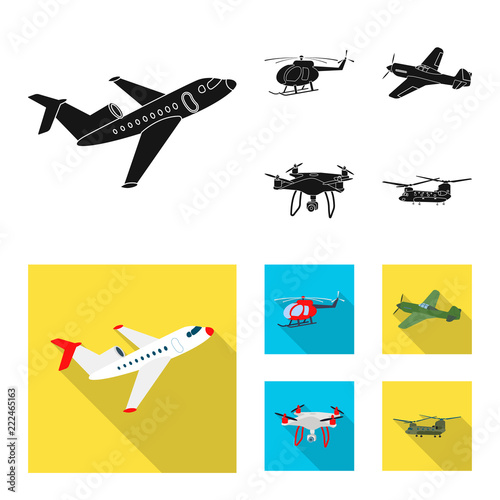 Vector design of plane and transport logo. Collection of plane and sky stock vector illustration.