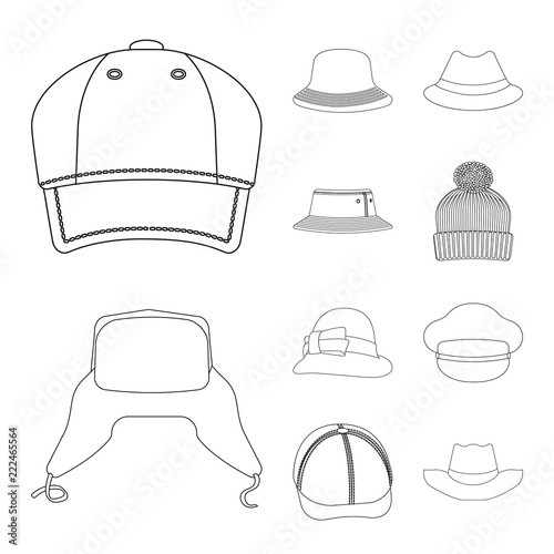Vector illustration of headwear and cap logo. Collection of headwear and accessory stock symbol for web.