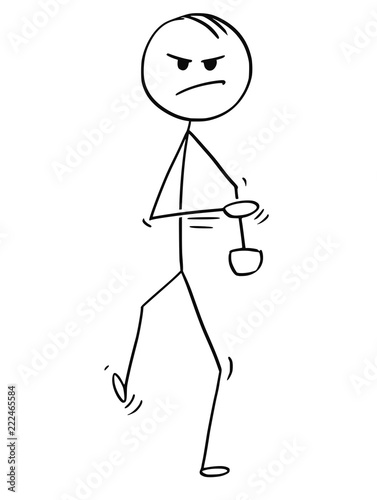 Cartoon stick drawing conceptual illustration of angry man or businessman tucking up the sleeves and going to have fight with someone.