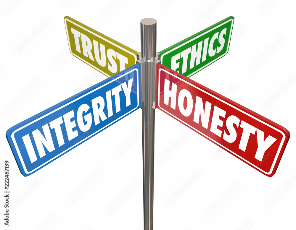 Integrity Honesty Trust Ethics Signs 3d Illustration Stock Illustration