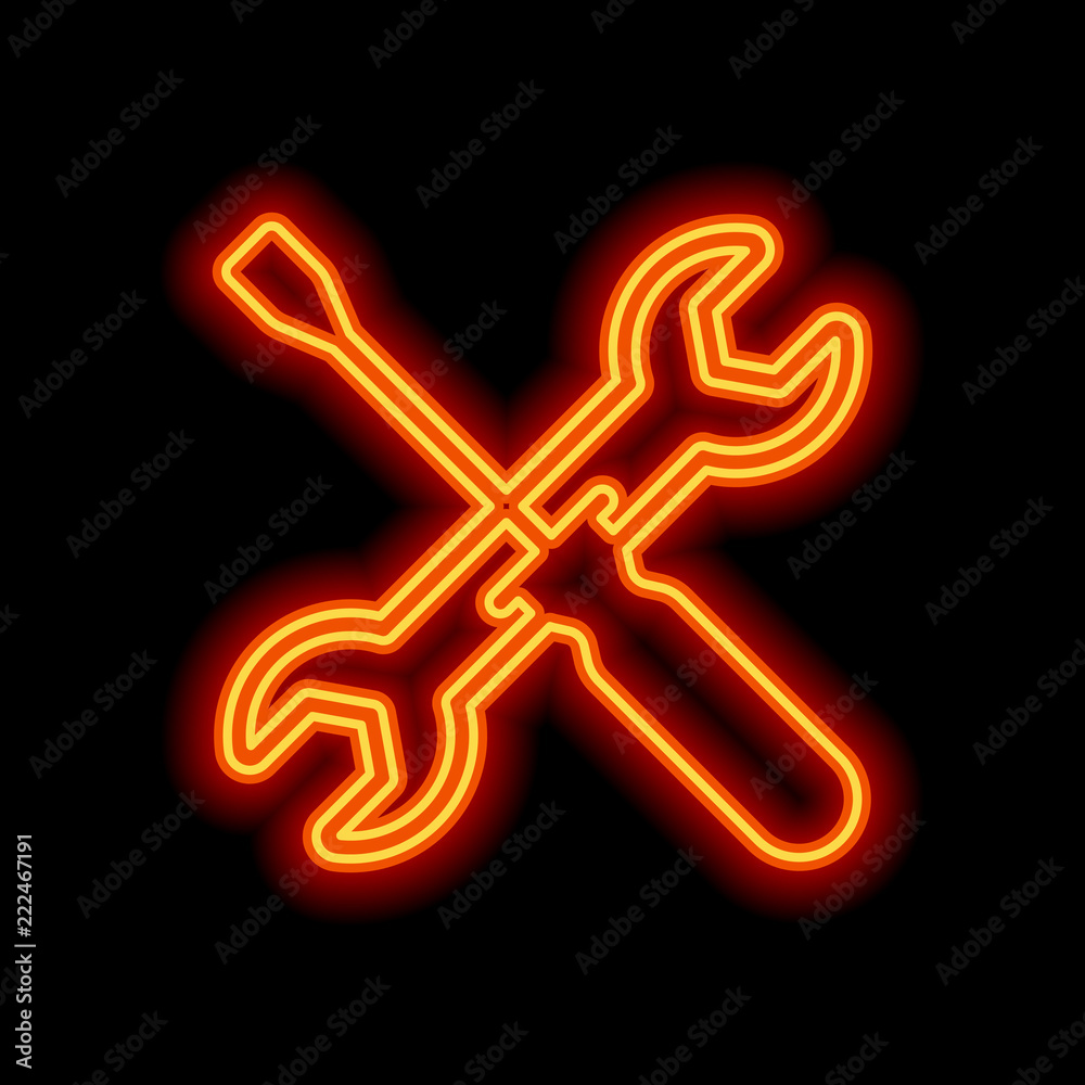Repair service, wrench and screwdriver, tools. Orange neon style Repair service, wrench and screwdriver, tools. Orange neon style