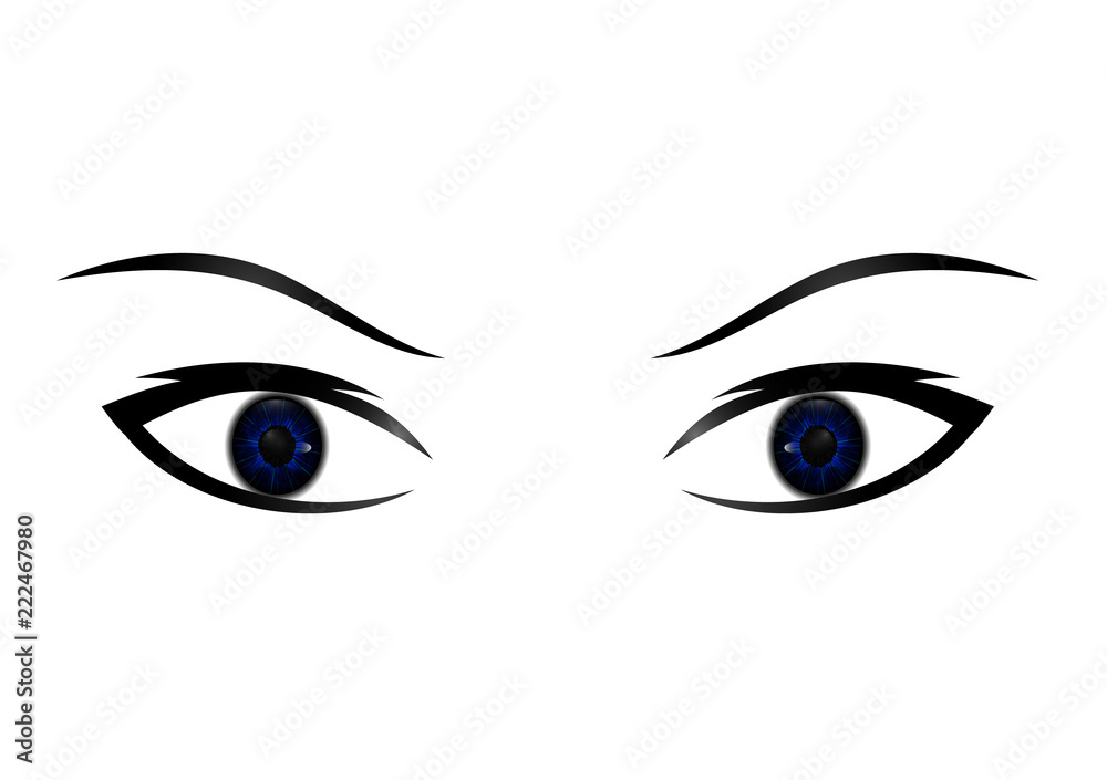 Hand-drawn woman s sexy luxurious eye with perfectly shaped eyebrows and full lashes. Idea for business visit card, typography vector. Perfect salon look.