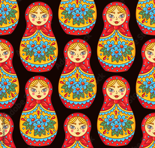 Matreshka russian toy seamless vector pattern