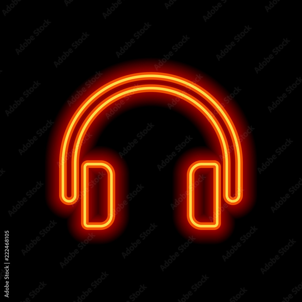 Simple headphones icon. Orange neon style on black background. L Stock  Vector | Adobe Stock