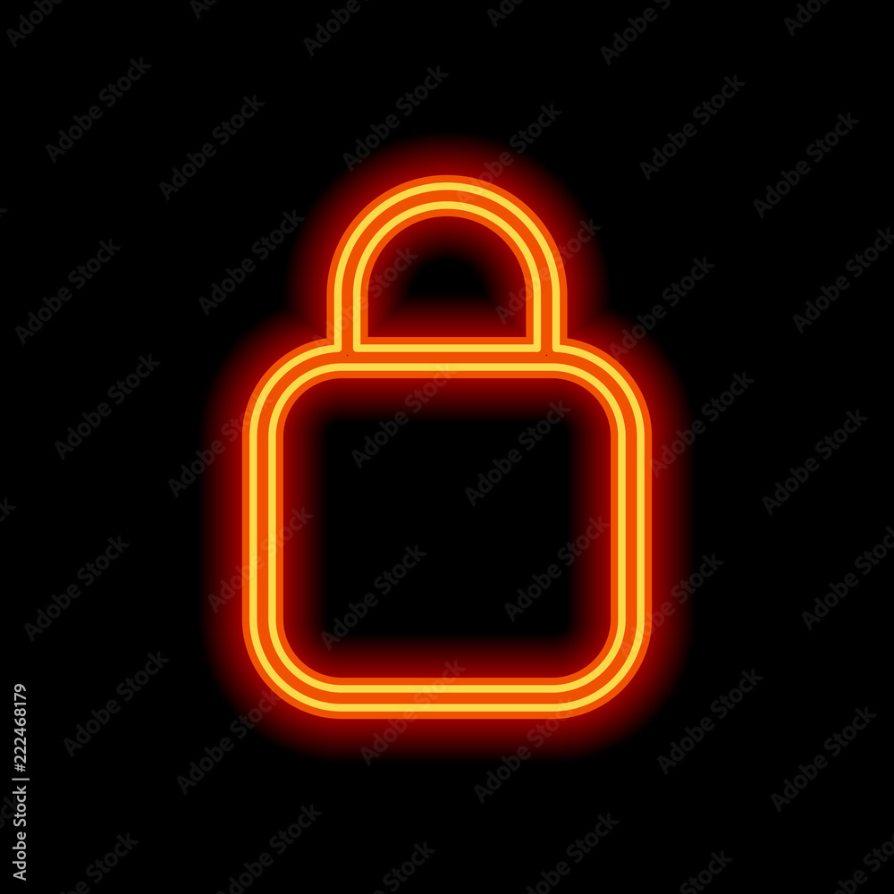 Simple lock icon. Linear symbol, thin outline. Orange neon style Simple lock icon. Linear symbol, thin outline. Orange neon style