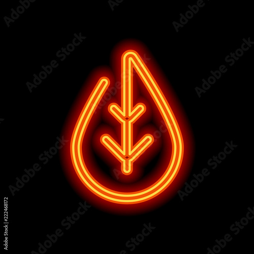 Simple leaf. Linear icon, thin outline. Orange neon style on bla