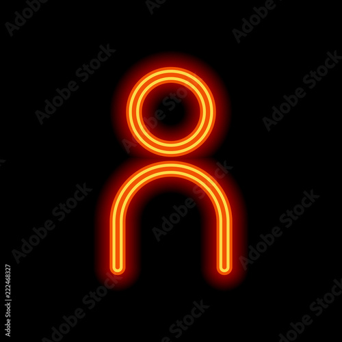 Simple person icon. Linear symbol, thin outline. Orange neon sty
