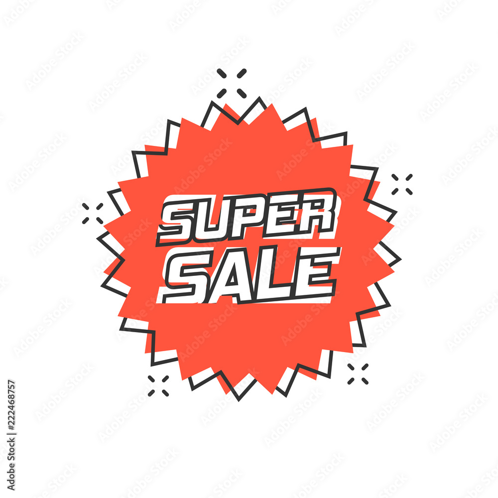 Vector cartoon discount sticker icon in comic style. Sale tag illustration pictogram. Promotion super sale discount splash effect concept. Vector cartoon discount sticker icon in comic style. Sale tag illustration pictogram. Promotion super sale discount splash effect concept.