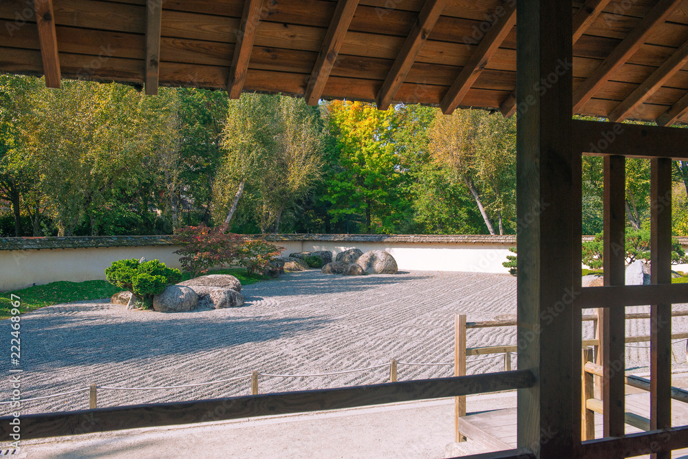 Fototapeta premium Japanese public garden on a sunny day. Compans Caffarelli district. Toulouse France Europe