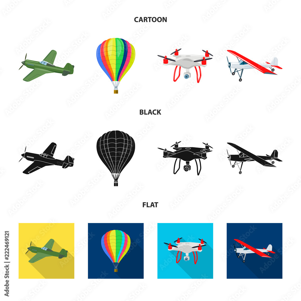 Isolated object of plane and transport sign. Set of plane and sky vector icon for stock.