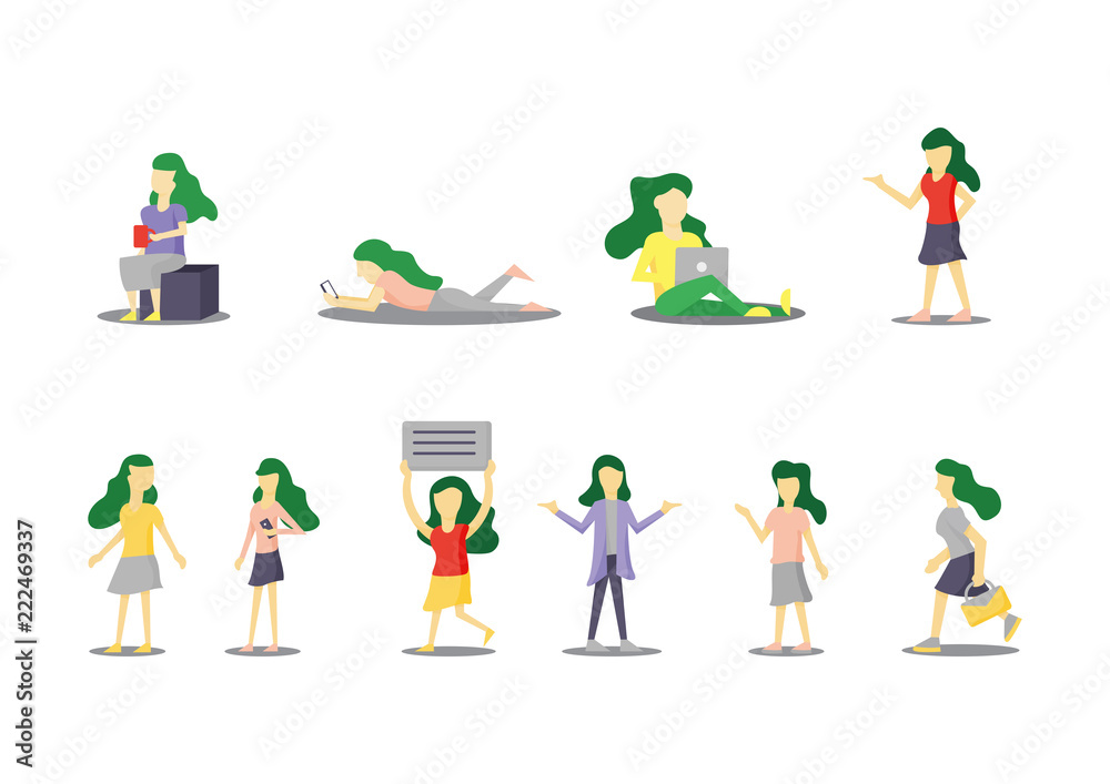 woman activity character isolated on white. vector illustration
