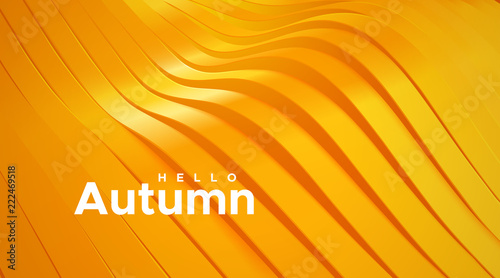 Hello autumn. Abstract wavy ribbons background. Vector 3d illustration. Sliced glossy surface. Topography relief decoration. Vector seasonal illustration. Cover layout or business brochure template.