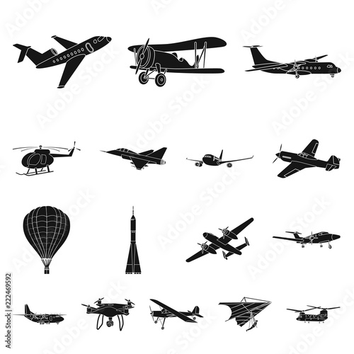 Vector design of plane and transport symbol. Set of plane and sky vector icon for stock.