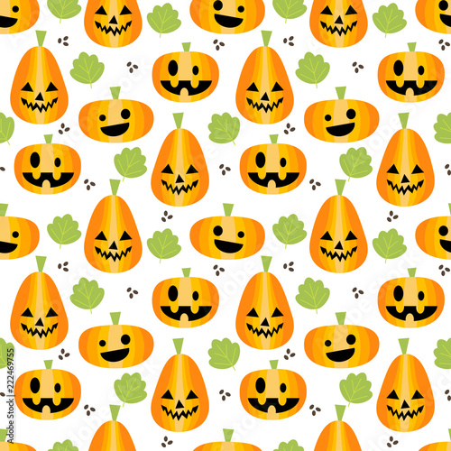 Cute Halloween pumpkins seamless pattern. Cute Halloween Concept. © misspin