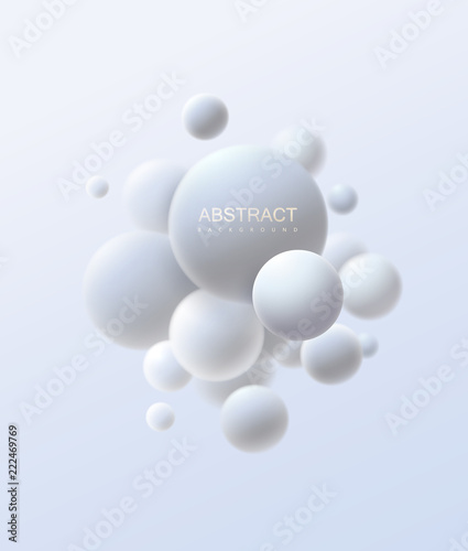 Fototapeta Naklejka Na Ścianę i Meble -  3d flowing spheres. Vector abstract illustration of white bubbles or particles cluster. Modern trendy concept. Dynamic decoration element. Futuristic poster or cover design