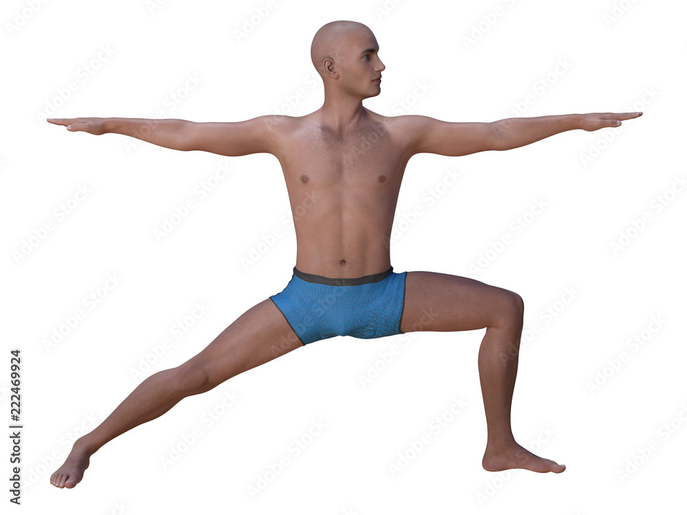 Yoga Man in Virabhadrasana 2 or Warrior II pose. Male cartoon character  practicing Hatha yoga. Man demonstrating exercise during gymnastics  training. Flat vector illustration. 16138123 Vector Art at Vecteezy