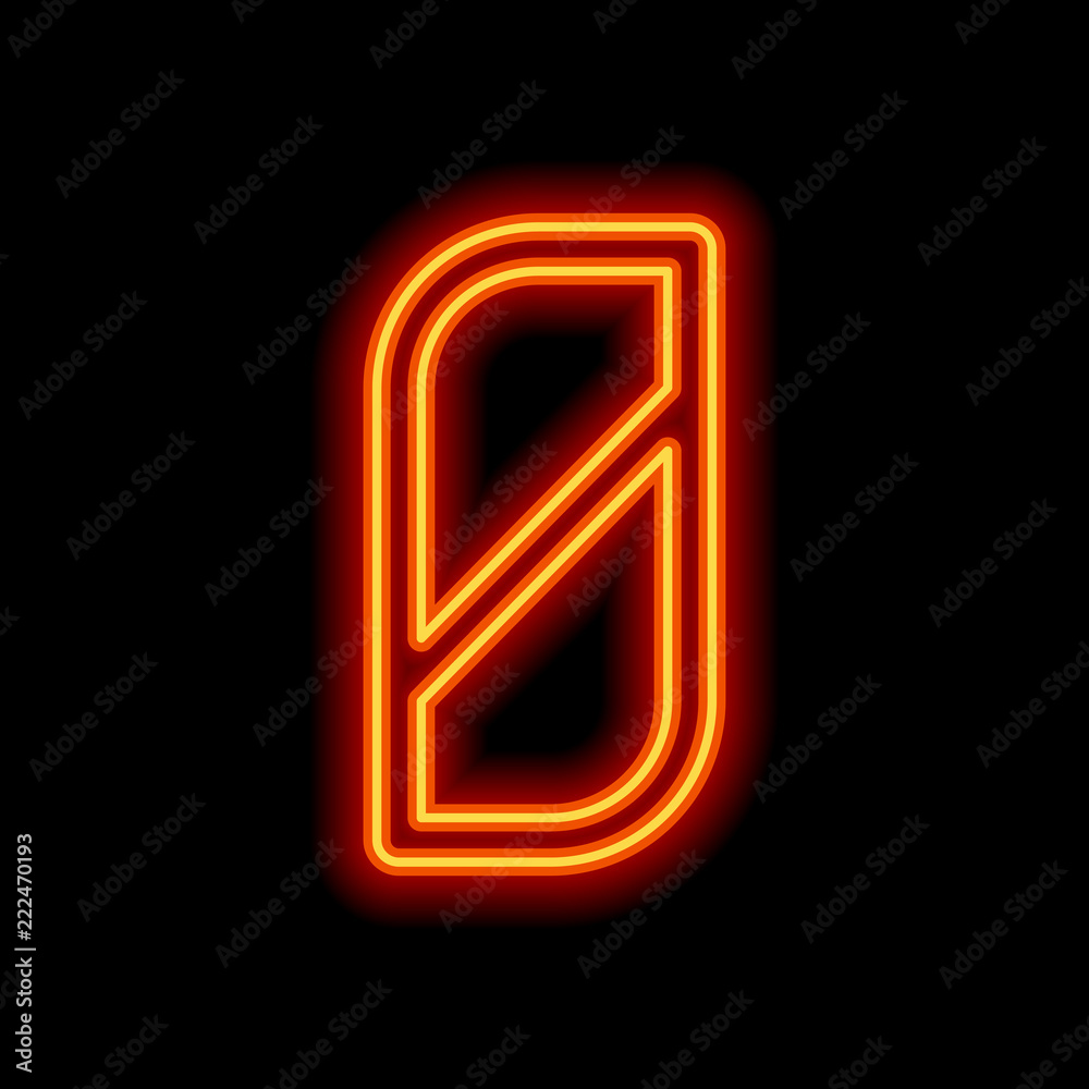 Number 0, numeral, zero. Orange neon style on black background. Number 0, numeral, zero. Orange neon style on black background.