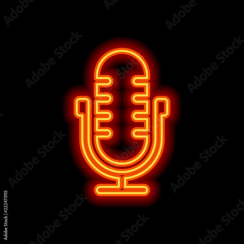 Simple microphone icon. Orange neon style on black background. L