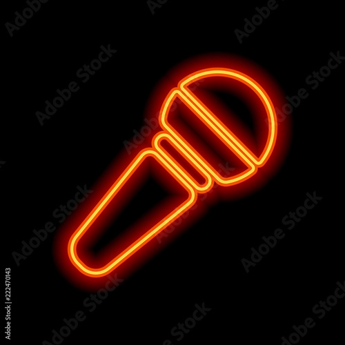Hands microphone icon. Orange neon style on black background. Li
